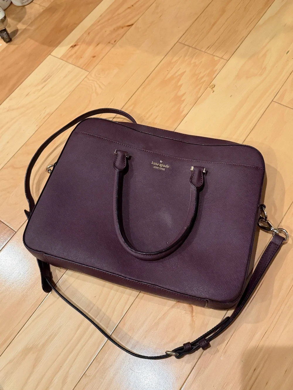 NWOT Kate Spade New York Plum Saffiano Leather Briefcase Tote & Matching Wallet